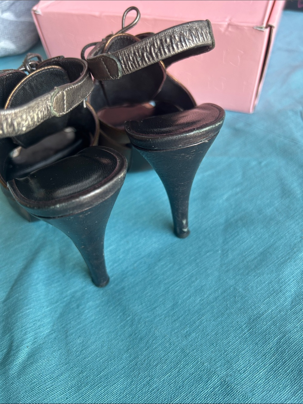 Donald J. Pliner Metallic Bronze and Gold Lace-Up Slingback Heels - Picture 5 of 6